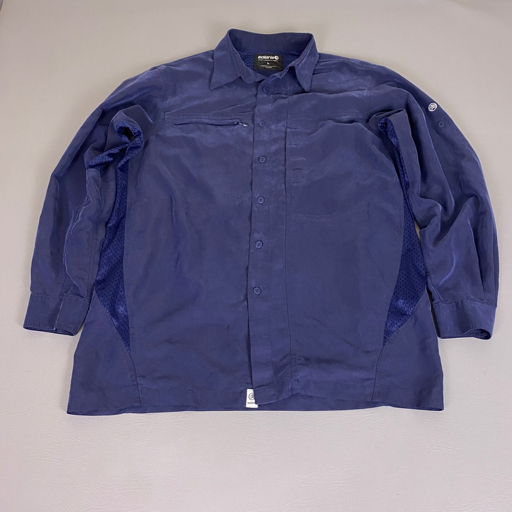 Solaris Fishing Shirt Mens Large Navy Blue Vented Long Sleeve Modal Blend Solid*